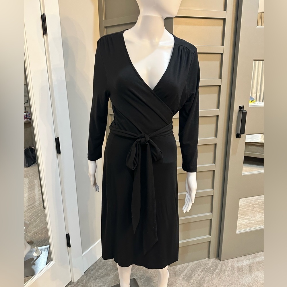 Banana Republic Wrap Stretch Dress Black Long Sleeved Size M